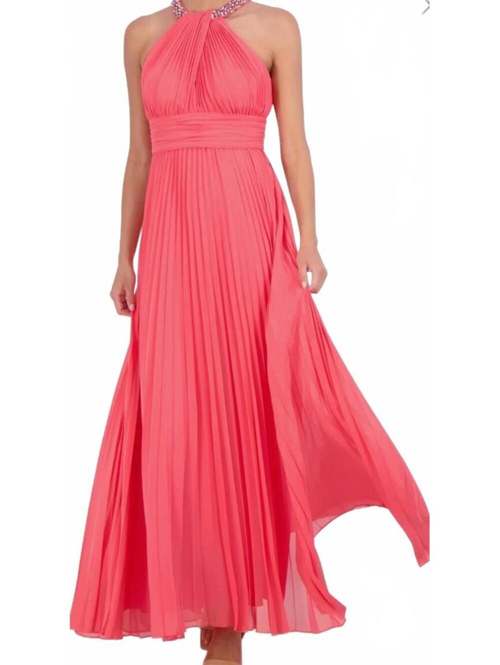Eliza J Melon Pink Crystal Detail Pleated Gown Size 6 $308 New